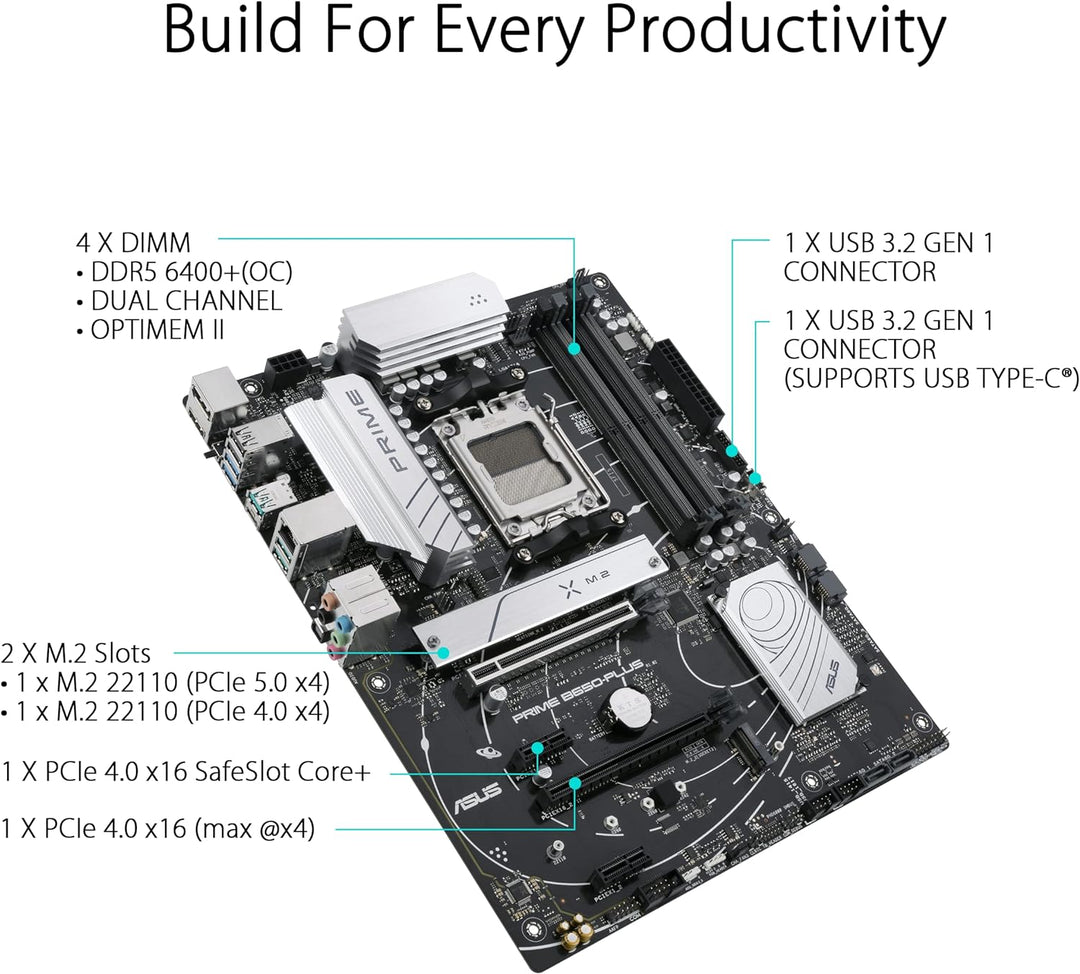 ASUS Prime B650-PLUS Gaming Mainboard Sockel AMD AM5 (Ryzen 7000, ATX, DDR5 Speicher, PCIe 5.0 M.2,