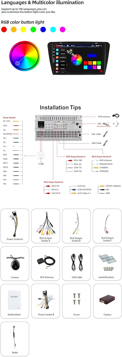 YUNTX Android 10 Autoradio Passt für Skoda Octavia (2014-2018) - 10,1 Zoll - Kostenlose Rückfahrkame