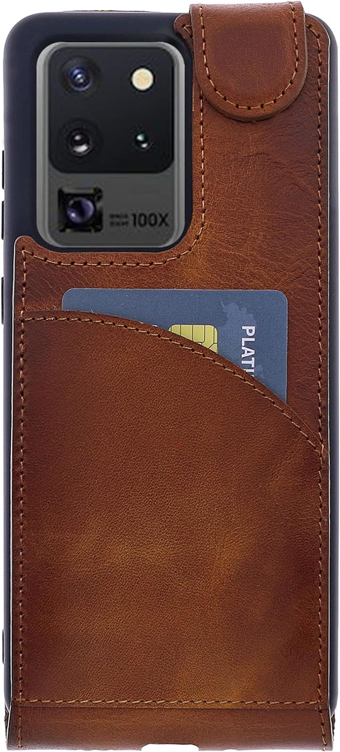 Burkley Leder Flip Case für Samsung Galaxy S20 Ultra Handyhülle Handytasche mit 360° Schutz und Kart