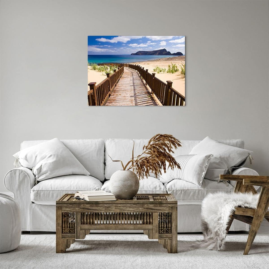 ARTTOR Bilder auf Leinwand Ozean Strand Sand Ufer Leinwandbild 70x50cm Wandbilder Dekoration Wohnzim