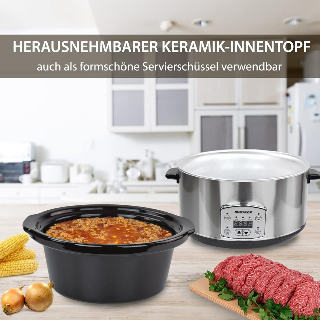 Syntrox Germany Schongarer mit 4,5L Slow Cooker mit 3 Heizstufen und Warmhaltefunktion und 200