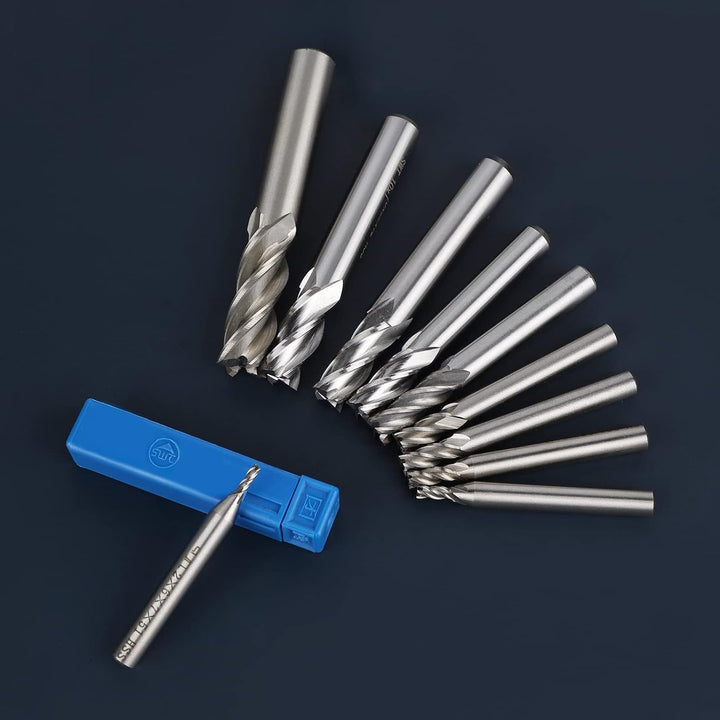 EFUTURETIME 10 Stück 4 Flöten HSS Schaftfräser φ2-12mm, CNC Fräser Set, Zylinderschaft Schaftfräser