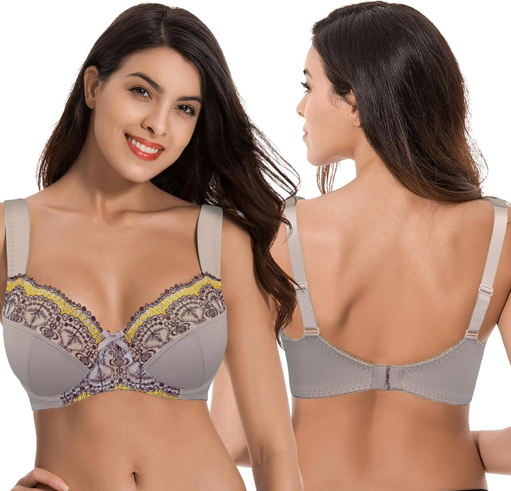 Curve Muse Damen Übergrösse Minimizer Bügel-BH mit Stickspitze - 2er Pack 75D Braun, Pfirsich Bernst