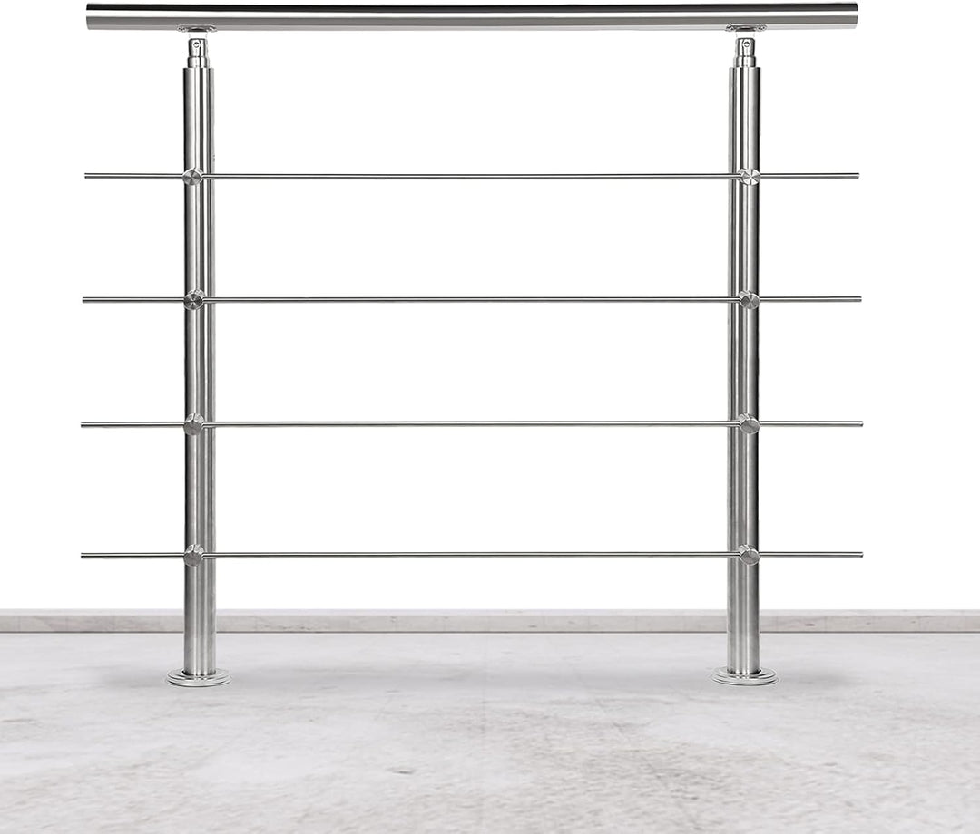 Lospitch Edelstahl-Handlauf Geländer für Balkon Brüstung Treppen mit/ohne Querstreben (150cm, 4 Quer