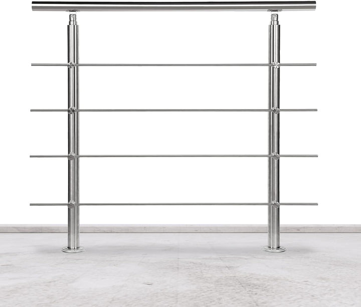Lospitch Edelstahl-Handlauf Geländer für Balkon Brüstung Treppen mit/ohne Querstreben (150cm, 4 Quer