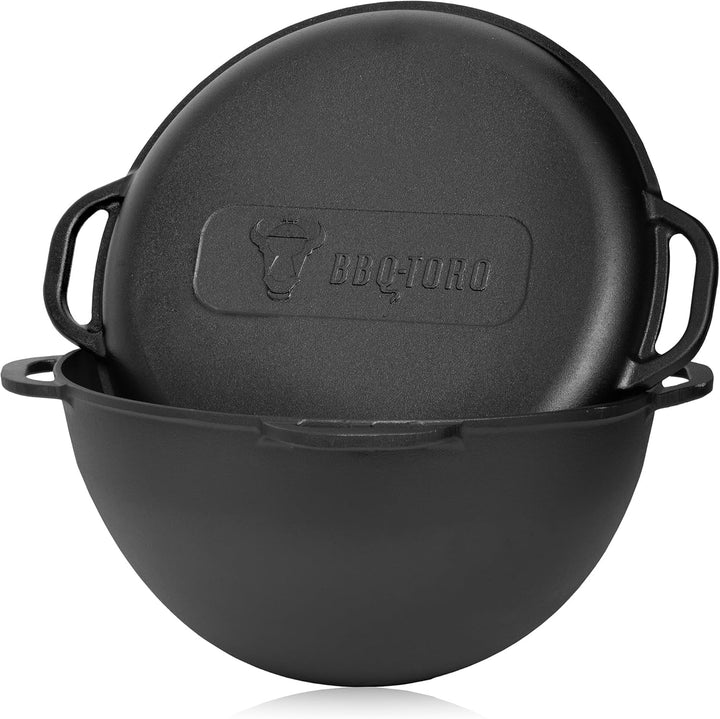 BBQ-Toro Gusseisen Kazan mit Deckel | 19 Liter | Traditioneller Gusstopf | Kasan mit rundem Boden |