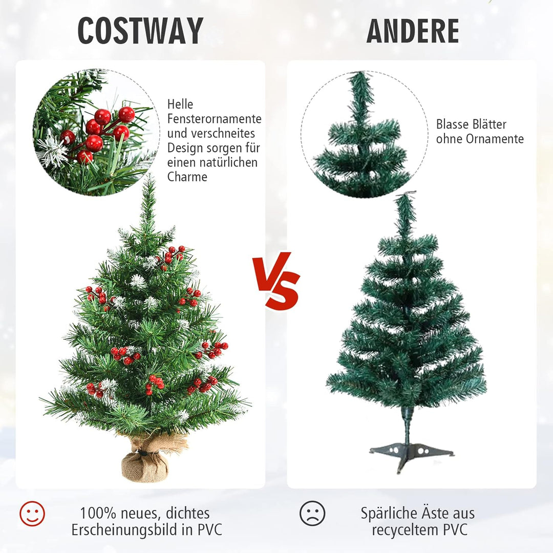 COSTWAY 60 cm Mini künstlicher Weihnachtsbaum, Kleiner Tannenbaum, Tisch-Christbaum mit 76 Spitzen,