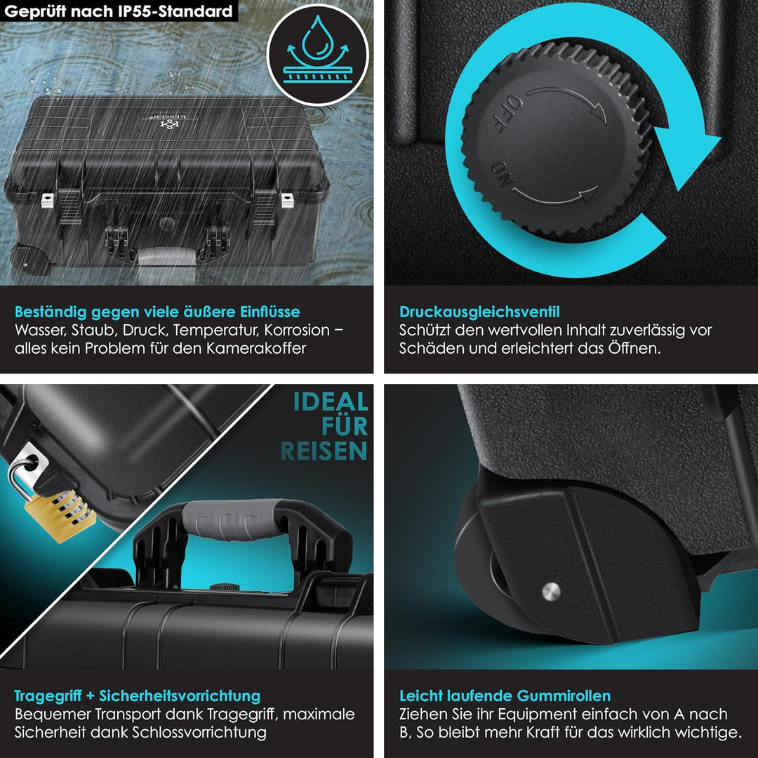 KESSERยฎ Kamerakoffer Transportkoffer Fotokoffer Werkzeugkoffer mit Schaumstoff, Hartschalen-Universa