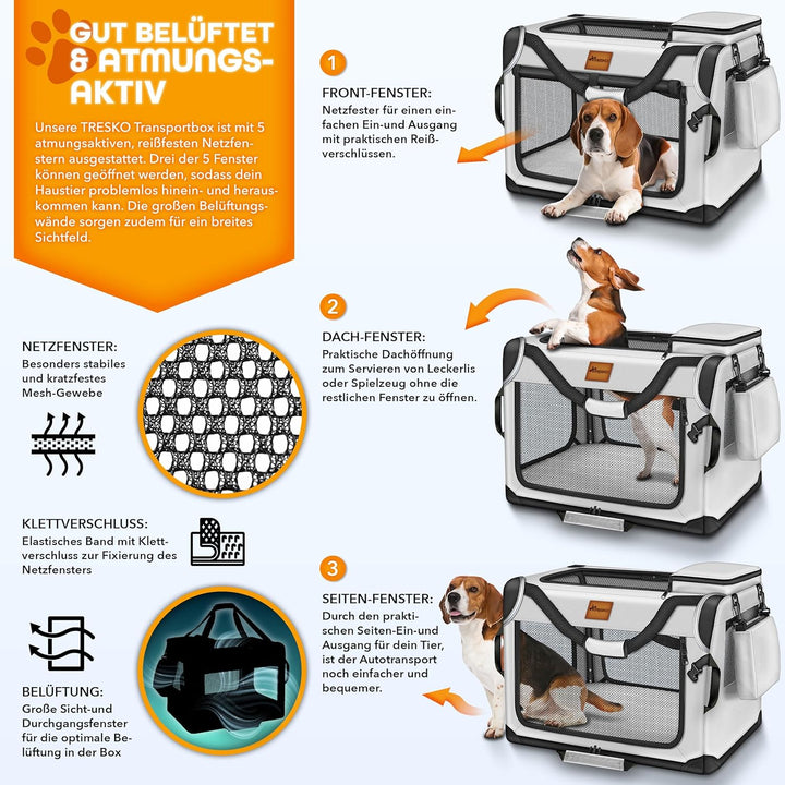 TRESKOยฎ Hundebox faltbar inkl. Leckmatte und Spatel M 61x42x42cm | Transportbox fรผr Hunde und Katzen