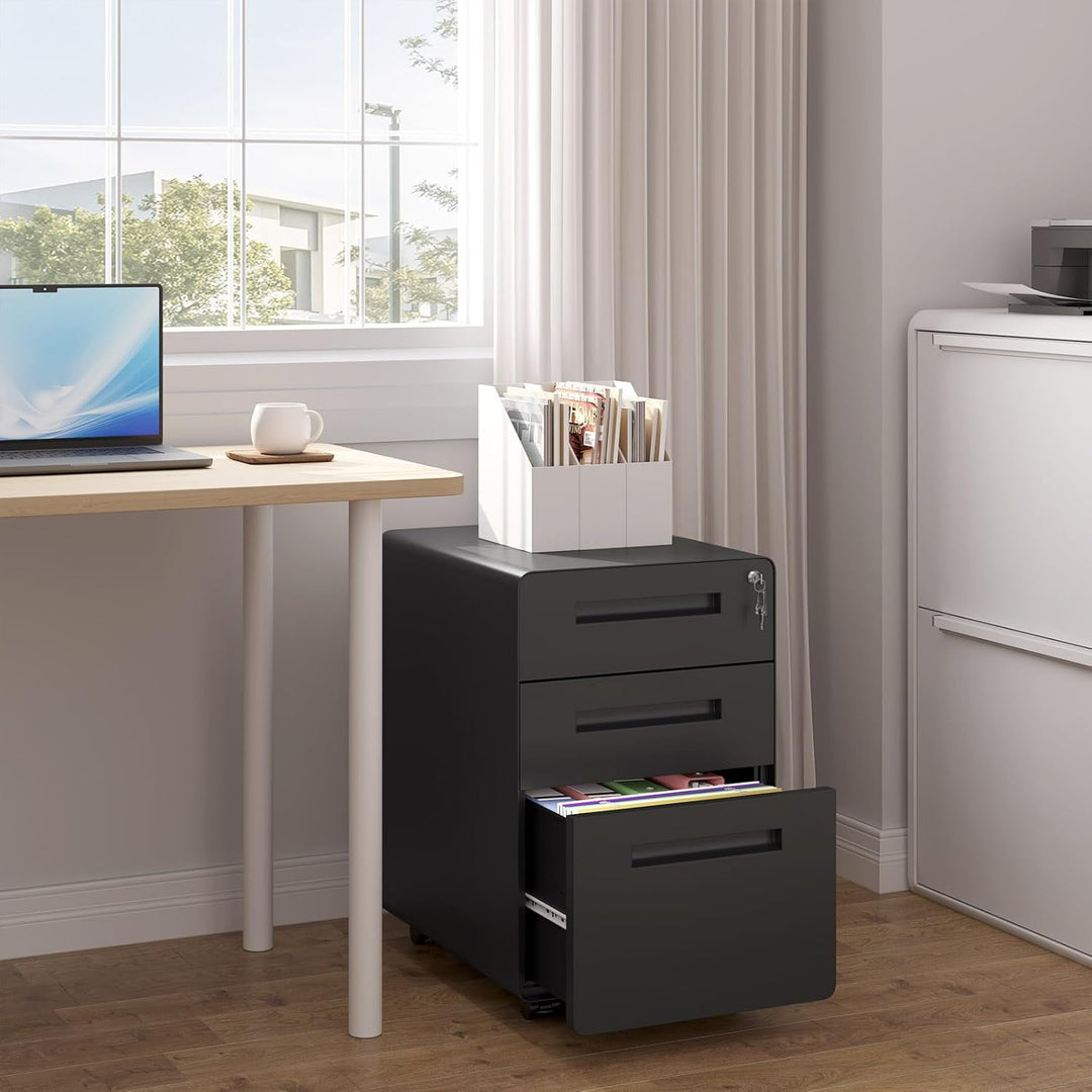 WOLTU Aktenschrank, Rollcontainer mit 3 Schubladen, Büroschrank unter Schreibtisch, Schubladenschran