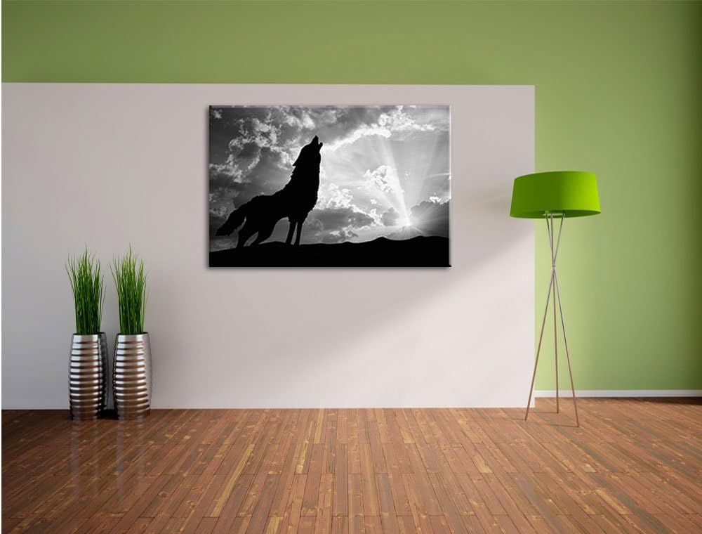 Pixxprint Wolf Heulen / 100x70cm Leinwandbild bespannt auf Holzrahmen/Wandbild Kunstdruck Dekoration