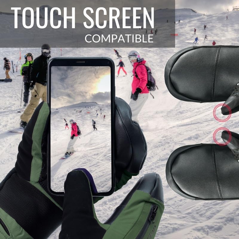 devembr Ski-Fäustlinge mit Handgelenkschützern, Warme Snowboard-Fäustlinge, Wasserdicht (S/M/L) Grün