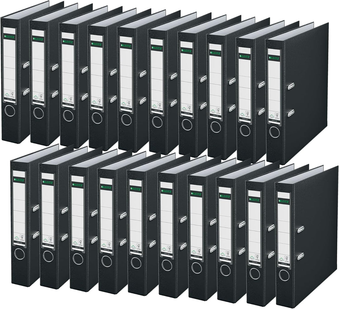 Leitz Qualitäts-Ordner 180° Plastik A4, 20er Pack, Schmal, Schwarz, 5,2 cm Rückenbreite, PP-laminier