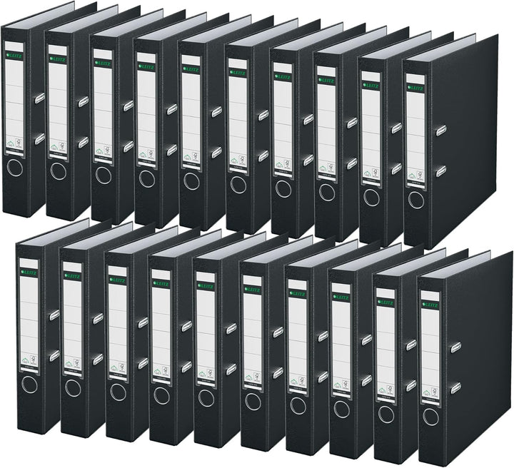 Leitz Qualitäts-Ordner 180° Plastik A4, 20er Pack, Schmal, Schwarz, 5,2 cm Rückenbreite, PP-laminier