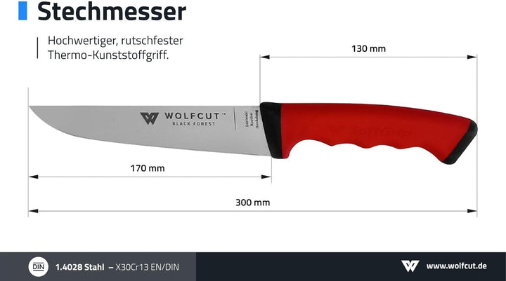 Wolfcut SoftGrip Serie - Metzgermesser-Set 5-tlg. - Ausbeinmesser, Stechmesser, Fleischermesser, Zer