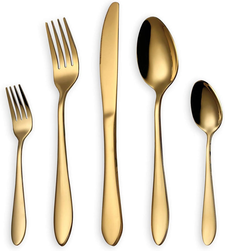 HOMQUEN Besteck Set, Gold Besteck Set, Edelstahl Set Service für 6 Personen, 30 Stück Esszimmer Best