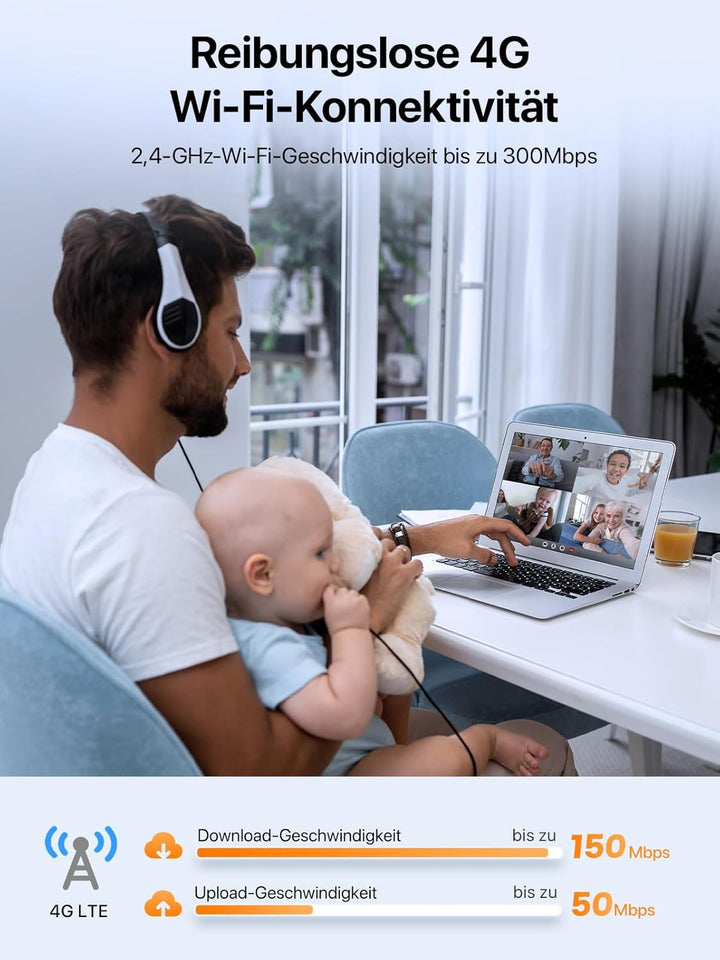 Tenda 4G06 4G VoLTE WLAN Router für SIM Karten (150 Mbit/s im Download, 50 Mbit/s im Upload, 300 Mbi