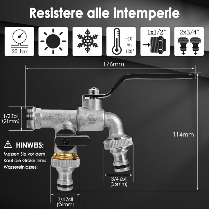 SPGOOD Premium Garten Wasserhahn, 1/2 Doppel Messing Wasserhahn rost- und hochtemperaturbeständig +