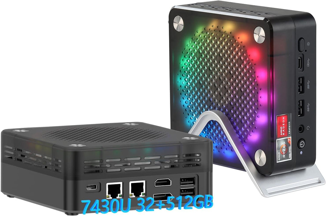 AWOW Mini PC – AMD Ryzen 5 7430U (6 Kerne, bis 4,3 GHz), 32GB DDR4, 512GB PCIe 3.0 SSD, Radeon-Grafi