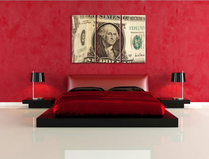 Geldschein Dollar als 3-Teiler Leinwandbild 120x80 Bild auf Leinwand, XXL riesige Bilder fertig gera