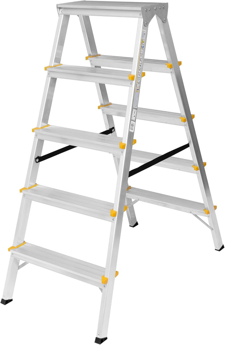 Zweiseitige Aluleiter Klappleiter Haushaltsleiter 2x5 Stehleiter Tragkraft 150kg TÜV | 5 Stufen / 15