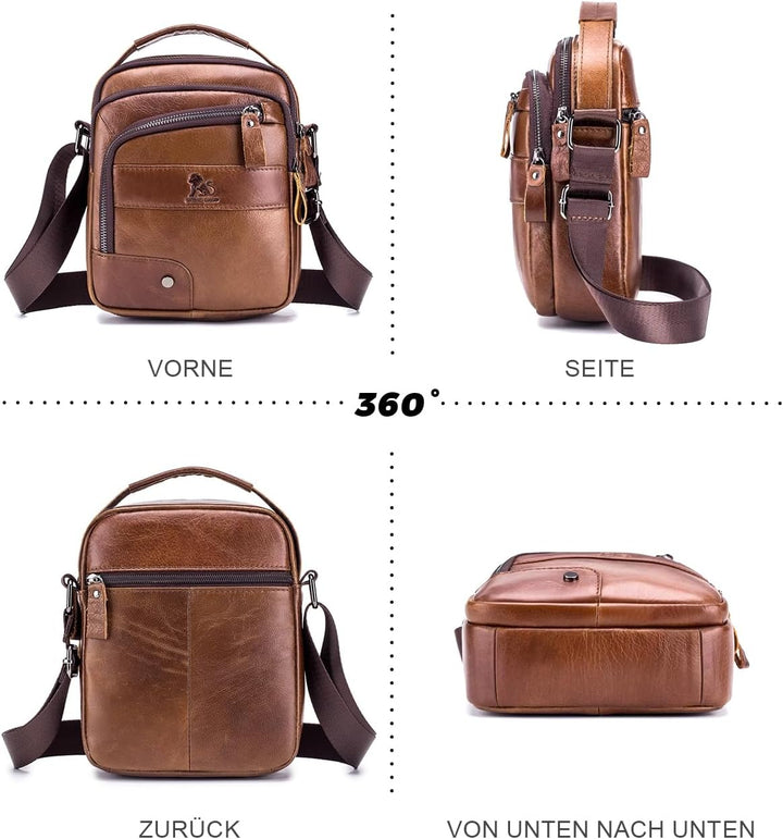 Umhängetasche aus Echtem Leder Herren Casual Fashion Crossbody Tasche Multifunktionaler Taschenbeute