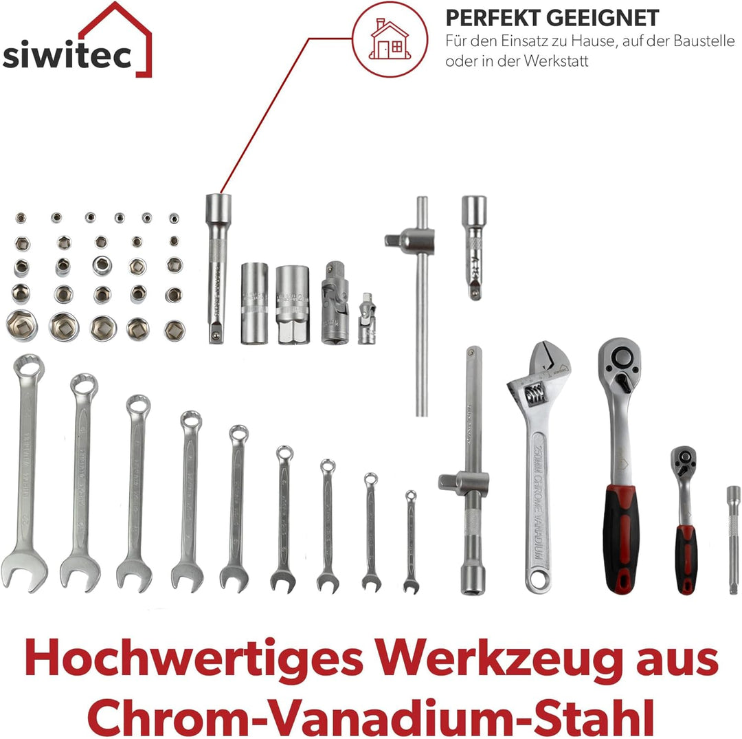 siwitec Werkzeugkoffer 139-teilig | Werkzeug Set CRV | Werkzeugkasten gefüllt mit Zangen, Schraubend