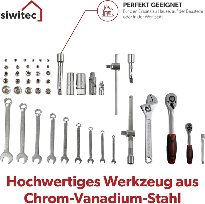siwitec Werkzeugkoffer 139-teilig | Werkzeug Set CRV | Werkzeugkasten gefüllt mit Zangen, Schraubend