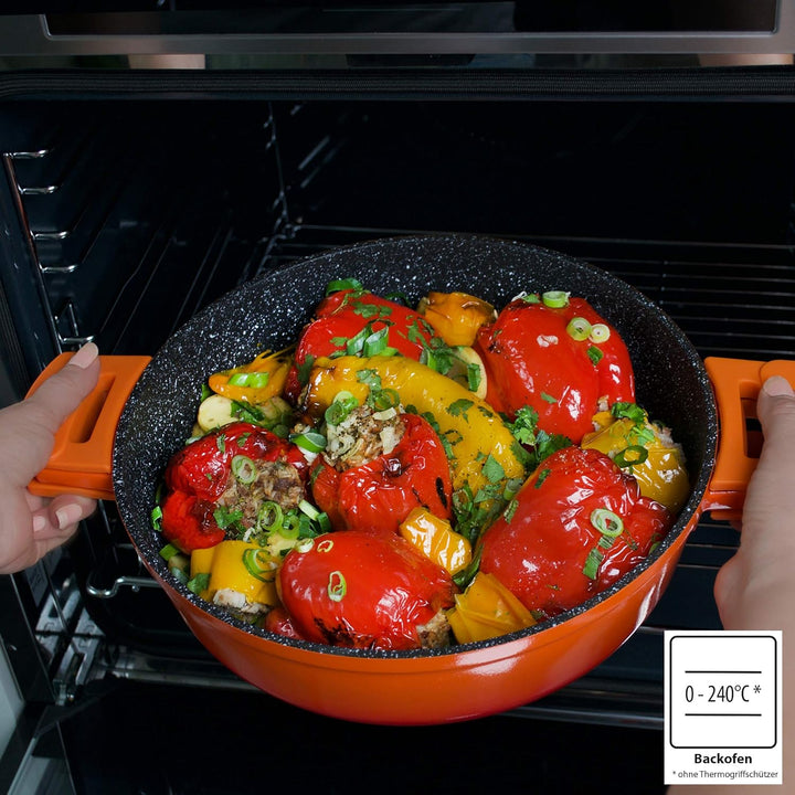 STONELINE Bräter Induktion 28 cm, 4,2 L, Bräter mit Deckel, Aluguss beschichteter Topf mit echten St