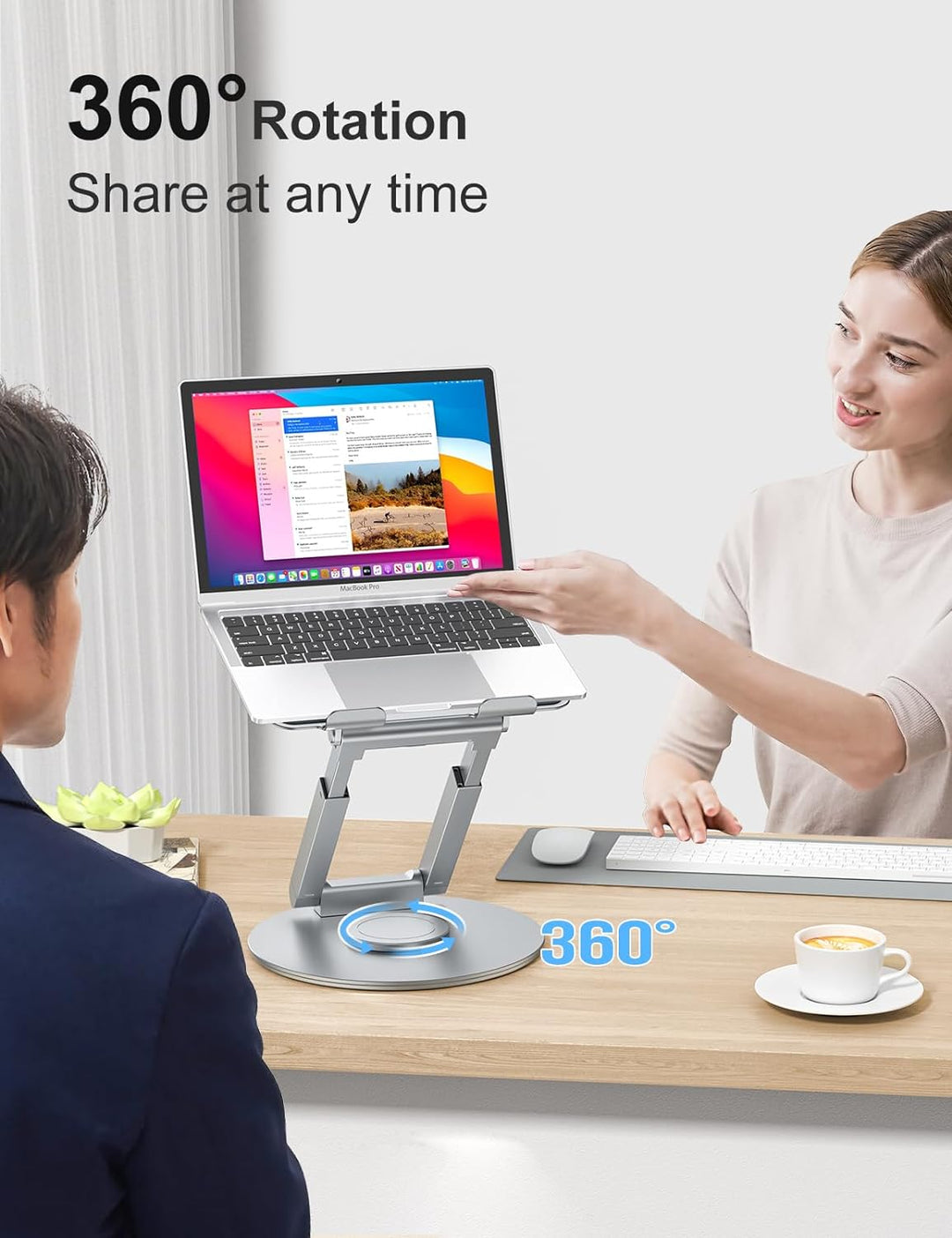 Laptop Ständer Höhenverstellbar mit 360° Drehbarer Basis, Ergonomisch Laptopständer, Laptop Erhoehun
