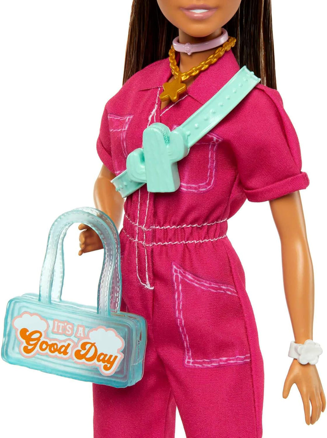 Barbie Fashionista - Puppe in pinkem Jumpsuit mit Accessoires und Welpen für Styling-Spass und Gesch
