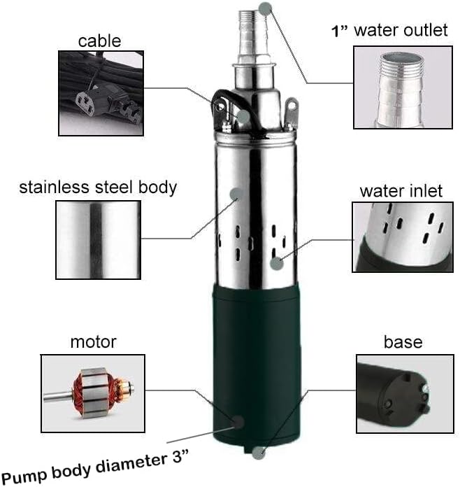 SHYLIYU Tiefbrunnen-Tauchpumpe 12V 200W Solar-Tauchwasserpumpe 2300L / H Brunnenpumpe für den indust