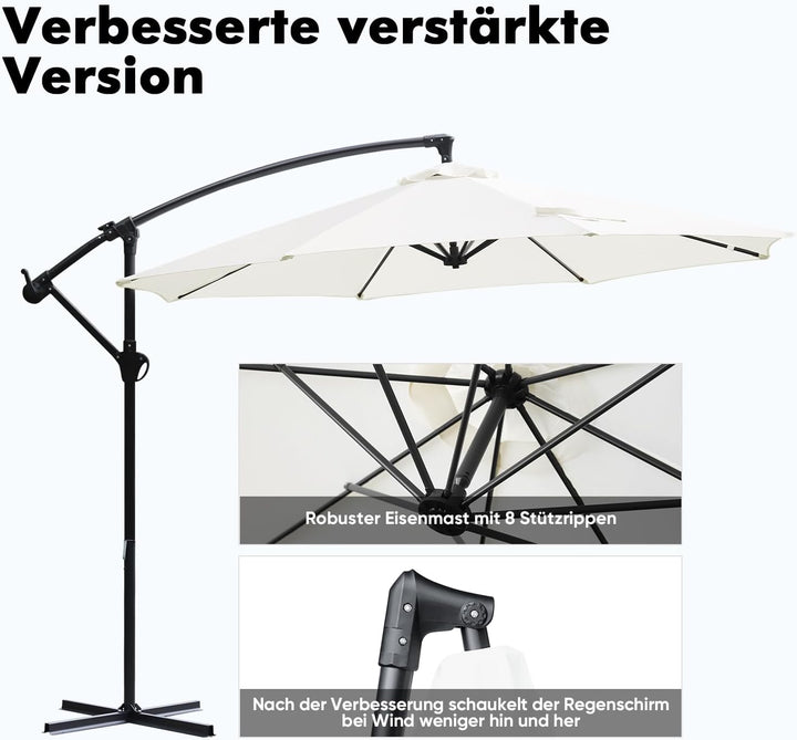 Sekey® Ampelschirm 300 cm Sonnenschirm mit Kurbel Gartenschirm Kurbelschirm mit Kurbelvorrichtung UV