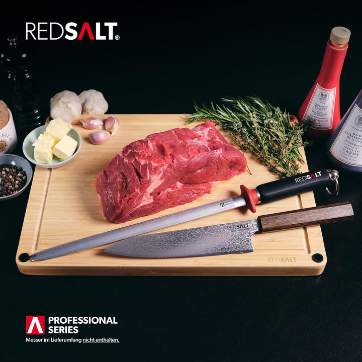 REDSALT® Premium Wetzstahl 30cm ovaler Microfein Saphirzug für hochwertige Messer | HRC 65 Chrom Van