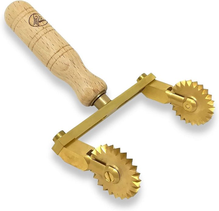 La Gondola Teigrädchen - Einstellbares Rad (2x Gewellt) | Nudelwerkzeug | Messing & Naturholz | Sich