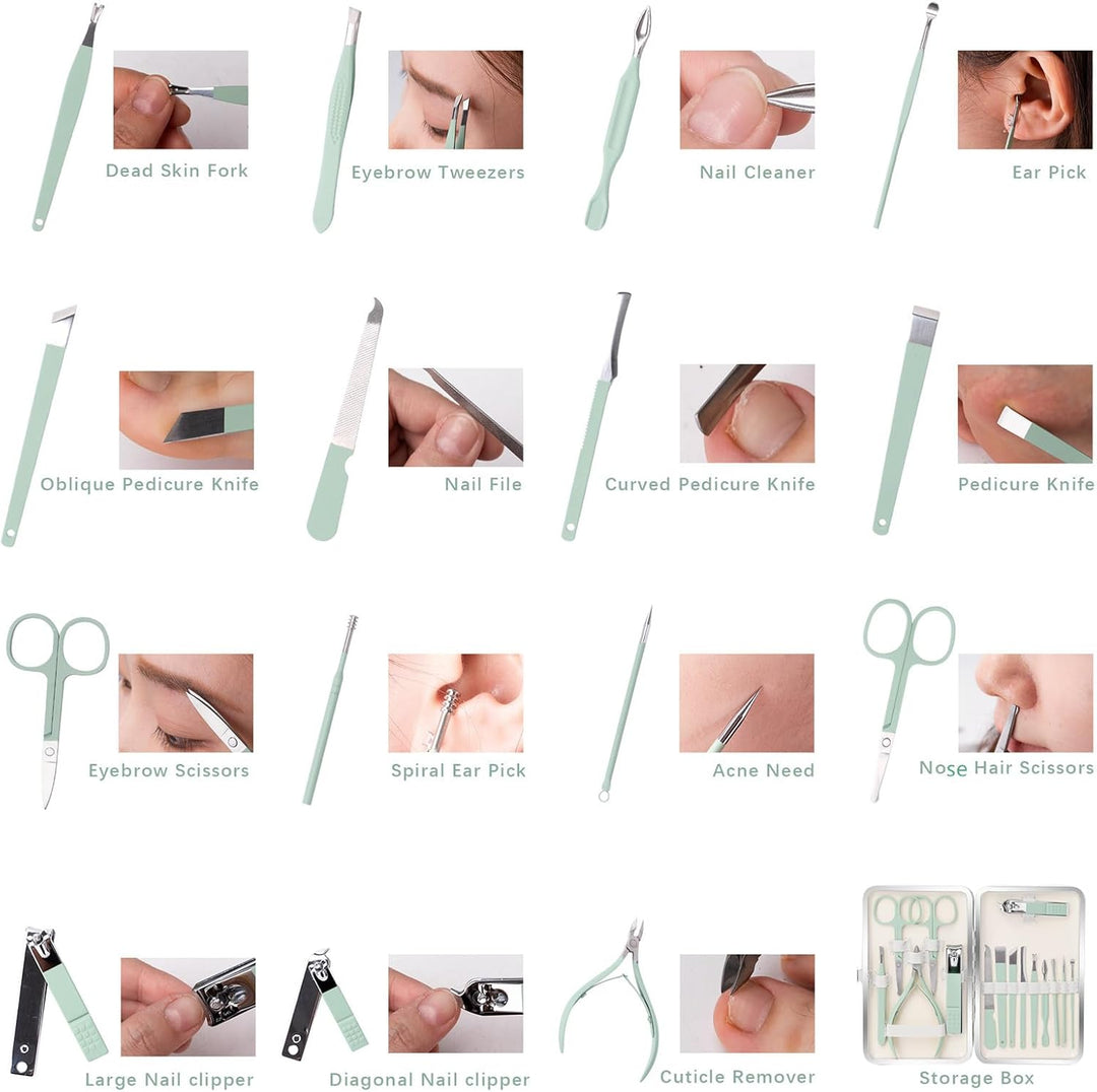 Maniküre Set Nagelknipser-Set für Herren Damen 15-teilig Körperpflege-Werkzeug-Set mit tragbarem Rei