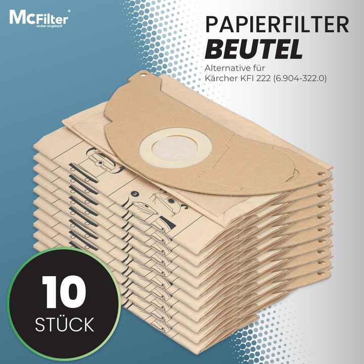 McFilter | 10 Staubsaugerbeutel + 1 Filter geeignet für Kärcher Staubsauger A2003, A2004, A2014 CarV