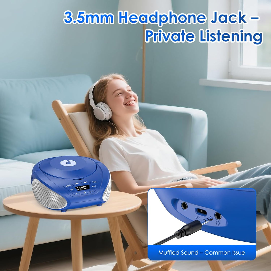 Gueray Tragbarer CD-Player Boombox Kompakt-Radio mit Stereo-Lautsprechern UKW-Radio 3,5-mm-AUX-Einga