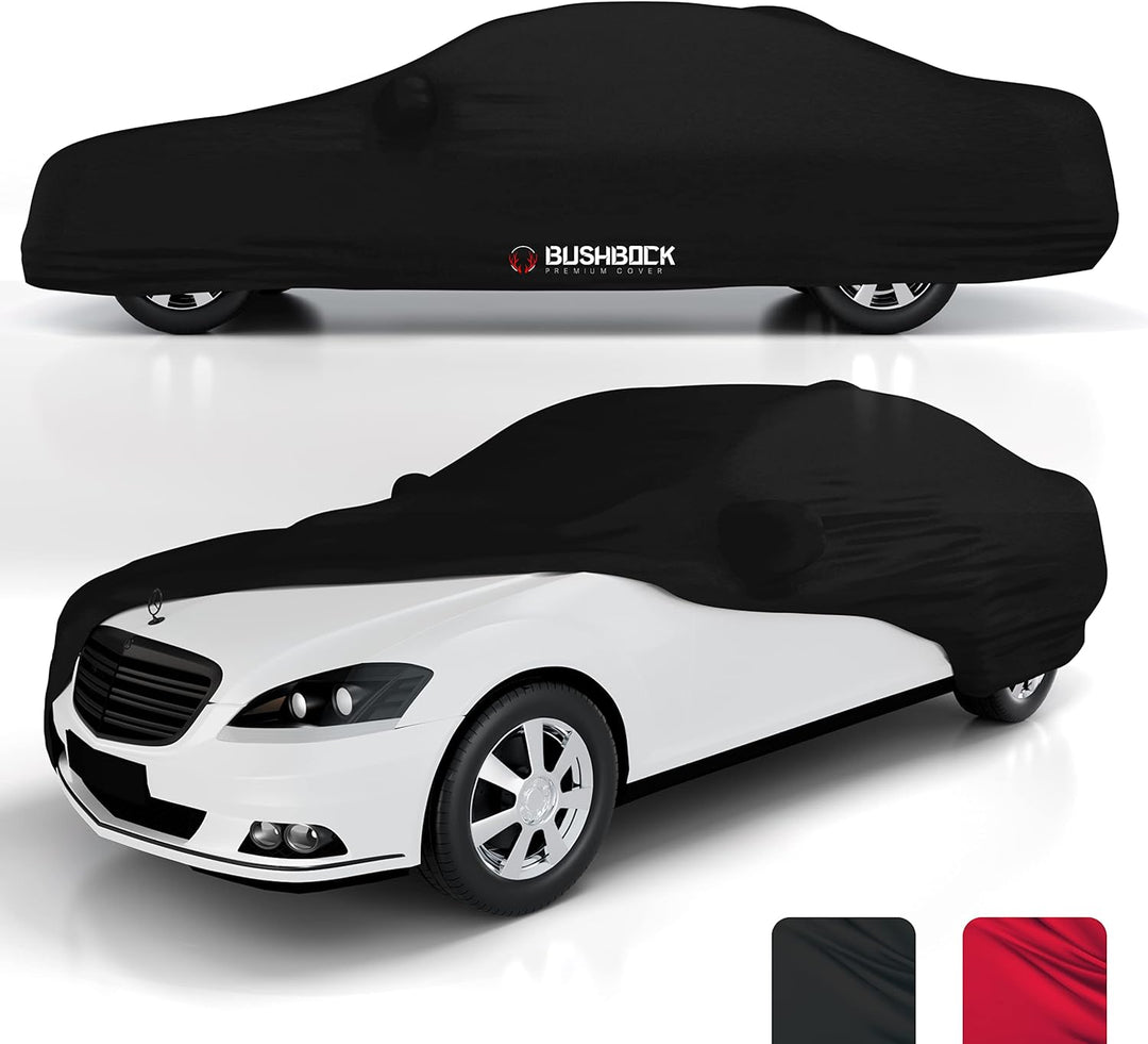 BUSHBOCK® Premium Autoabdeckung Indoor - Satin Schutzhülle Stoff - Abdeckplane Autoplane Autogarage