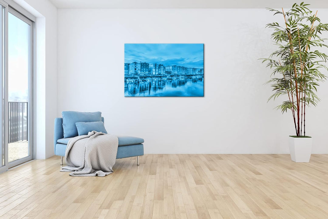 deyoli Trondheim in Norwegen Format: 60x40 Effekt: Monocrome Blau als Leinwand, Motiv fertig gerahmt