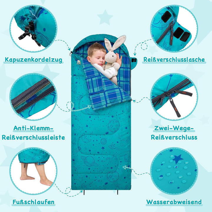 KingCamp Kinderschlafsack Schlafsack Winter Warmer Deckenschlafsack 3-4 Jahreszeiten für Kinder beim