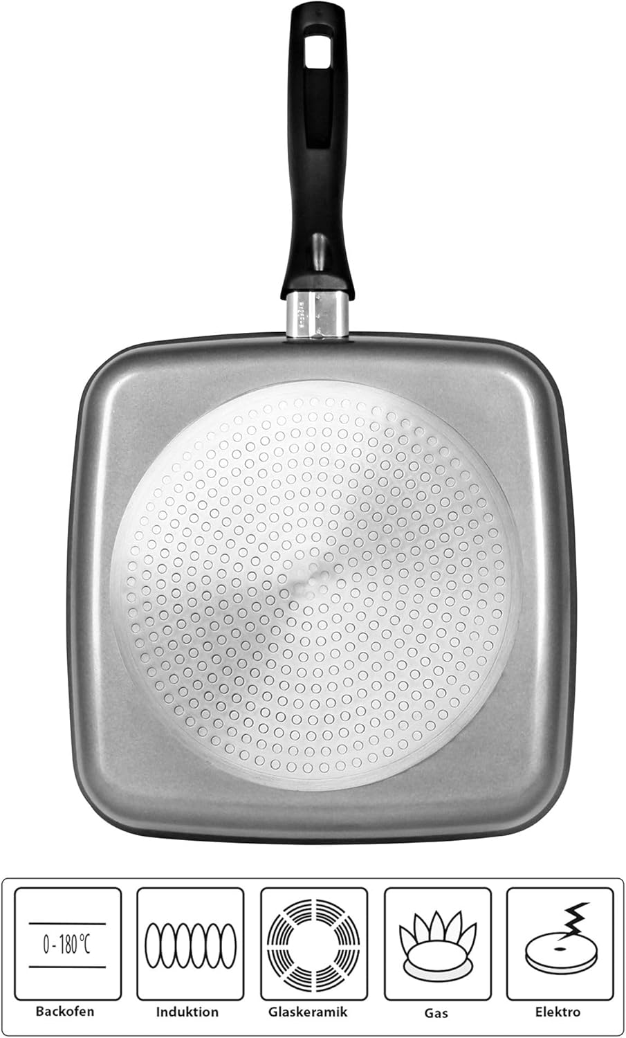 STONELINE Grillpfanne, 26 x 26 cm, Aluguss, Grillpfanne beschichtet mit echten Steinpartikeln, grau,