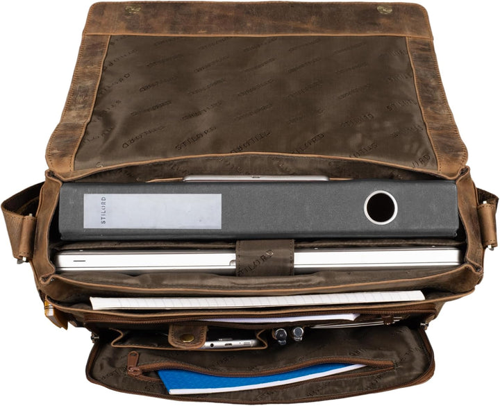 STILORD 'Rick' Schultertasche Leder für 15,6 Zoll Laptop Umhängetasche Aktentasche Bürotasche Unitas
