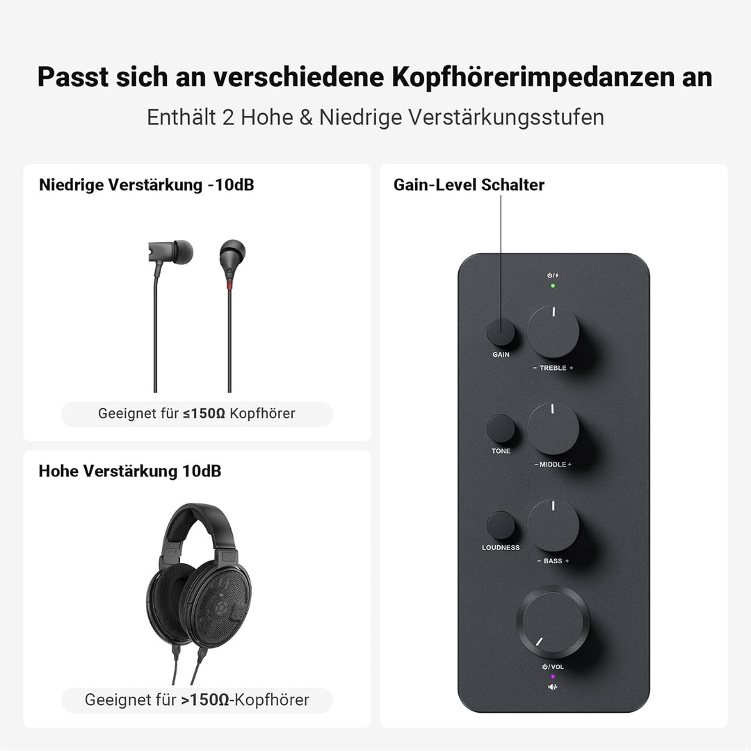 Fosi Audio SK01 Hi-Fi Kopfhörer-Verstärker, Equalizer Vorverstärker mit Bass Mittel Höhen Klangregle
