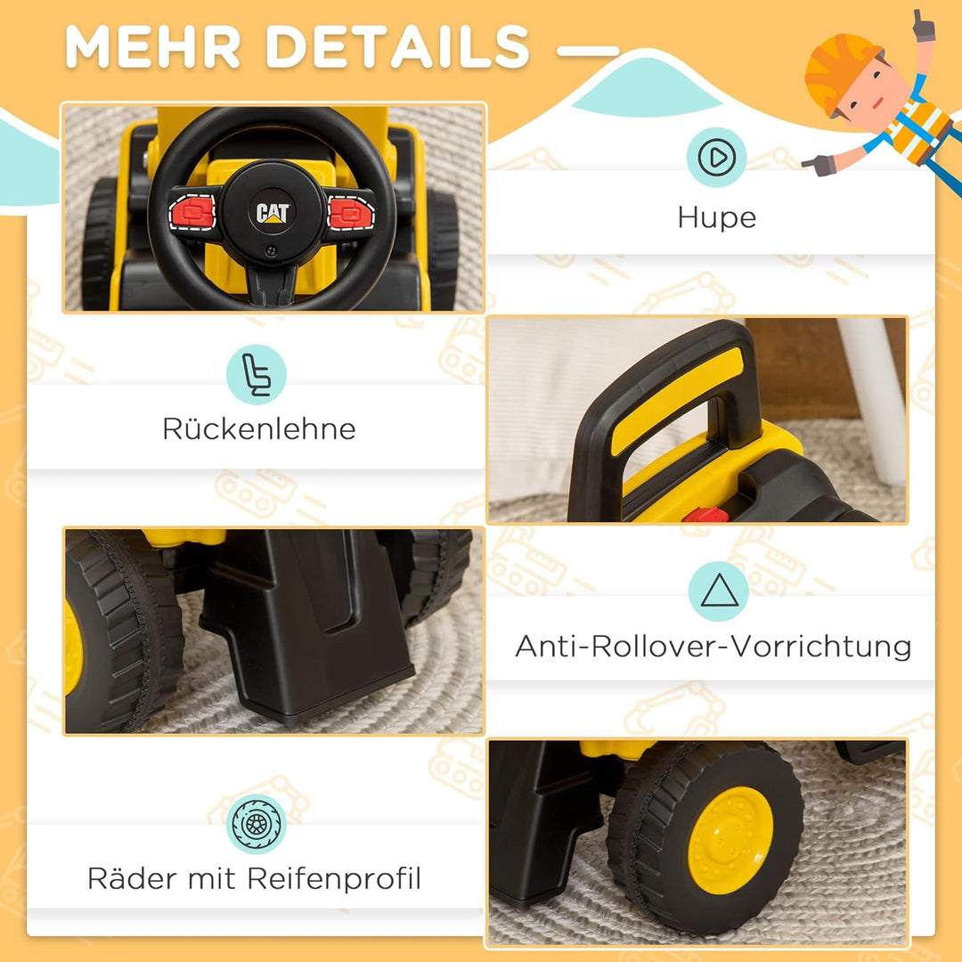 HOMCOM Sitzbagger, Rutscherfahrzeug mit Schaufel, Aufsitzbagger, Kinderbagger zum draufsitzen mit Hu