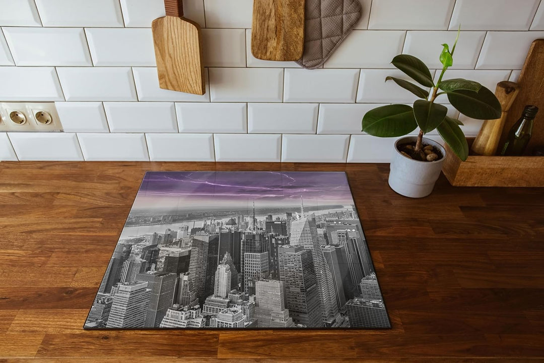 Skyline New York Gewitter Herdabdeckplatte & Spritzschutz aus Echtglas | Für Herd-Kochfelder | 60x52