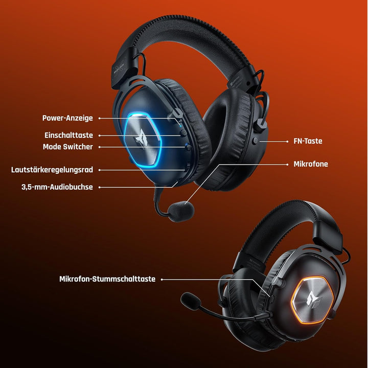 BIGBIG WON HALO PRO 2.4GHz Kabelloses Gaming-Headset für PC, PS, Switch, Bluetooth 5.3 Gaming-Kopfhö