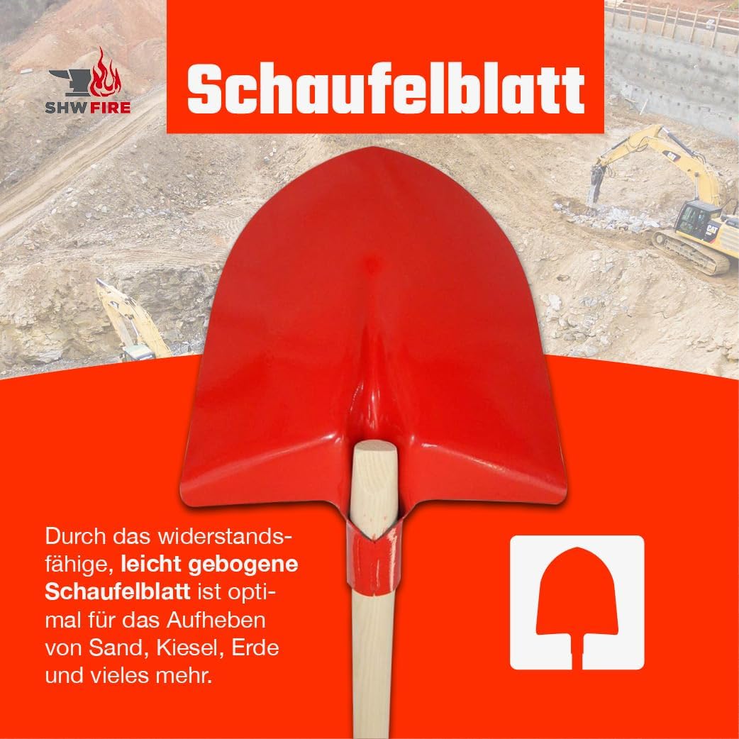 SHW-FIRE Frankfurter Schaufel aus Spezialstahl mit langem Eschenholzstiel 130cm lang Rot, Rot