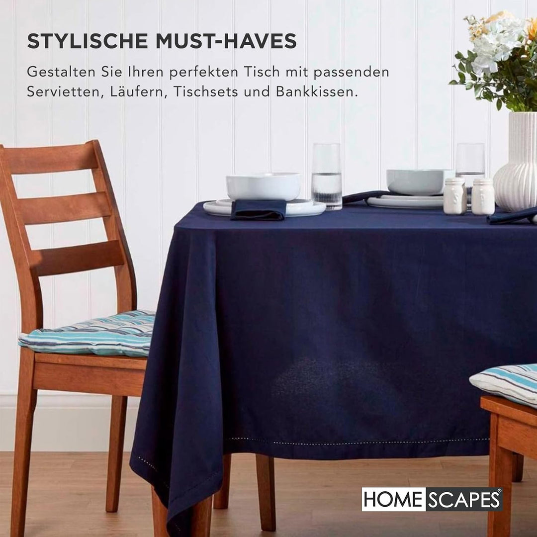 Homescapes 4er Set Stuhlkissen 40 x 40 cm, dunkelblau, Sitzkissen mit Bändern und Knopfverschluss, e