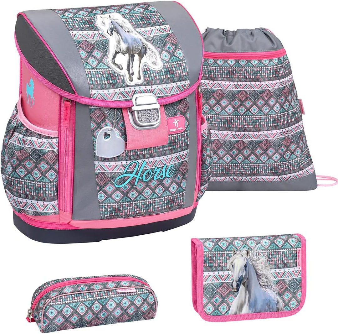 Belmil 404-20 Schulranzen Set 4 - teilig (404-20/AG/S Horse Aruba Blue), Horse Aruba Blue